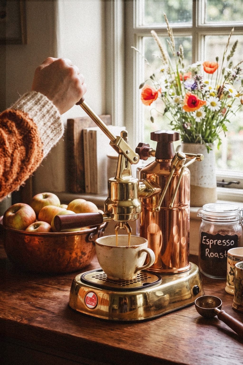 La Pavoni manual espresso machine in copper and brass&nbsp;(Italy)