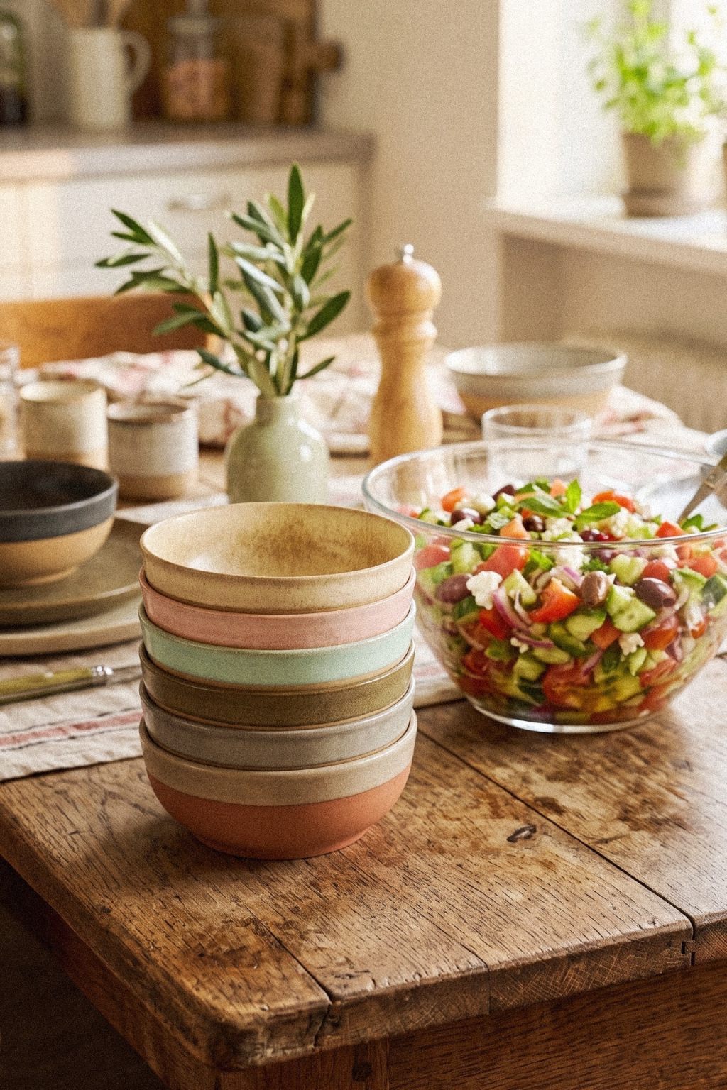 Vintage, multicolour stoneware: Costa Nova poke bowls&nbsp;(Portugal)