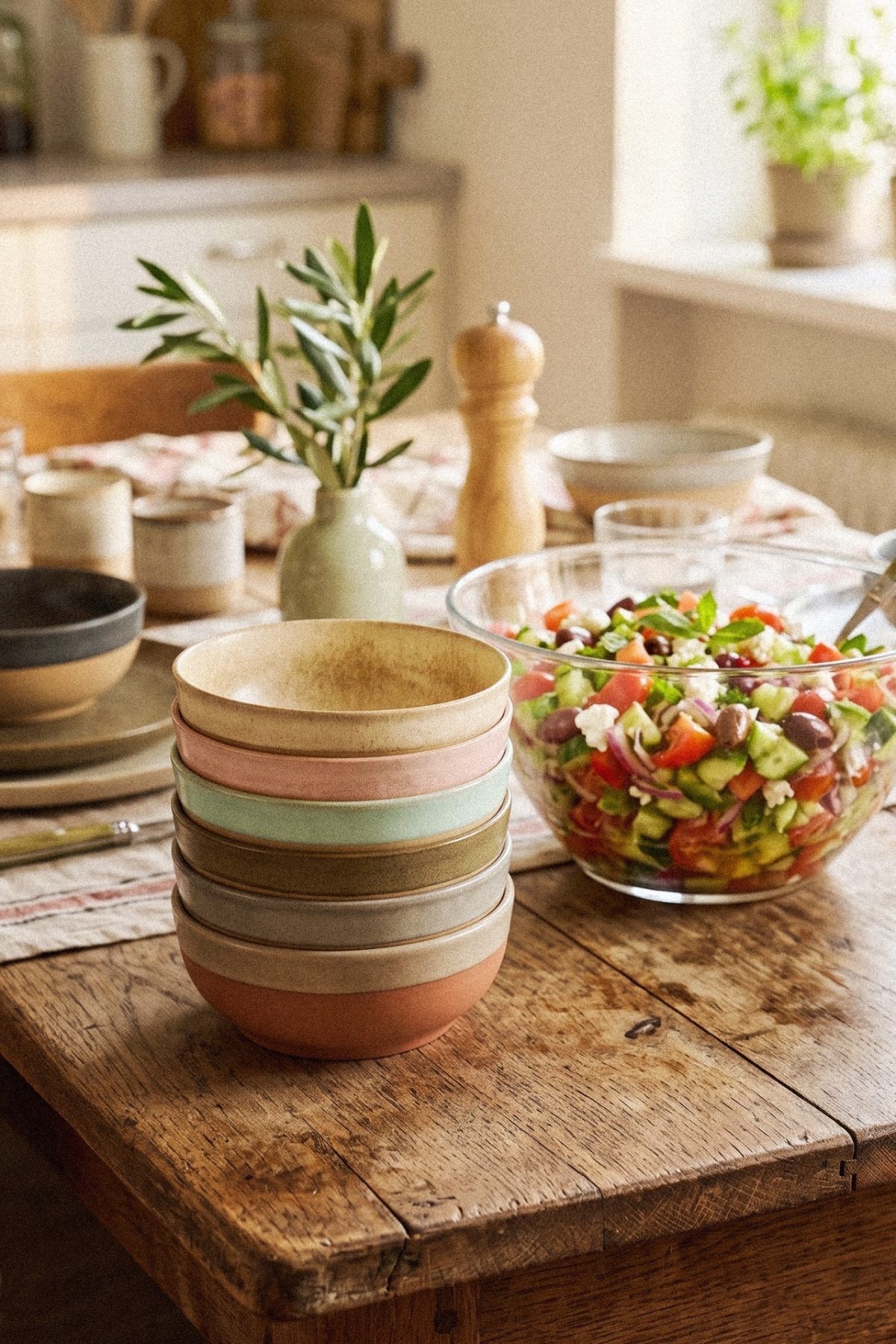 Vintage, multicolour stoneware: Costa Nova poke bowls&nbsp;(Portugal)